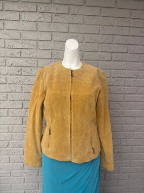 Aria Women’s Long Sleeve Suede Leather Front Zip Jacket Size M